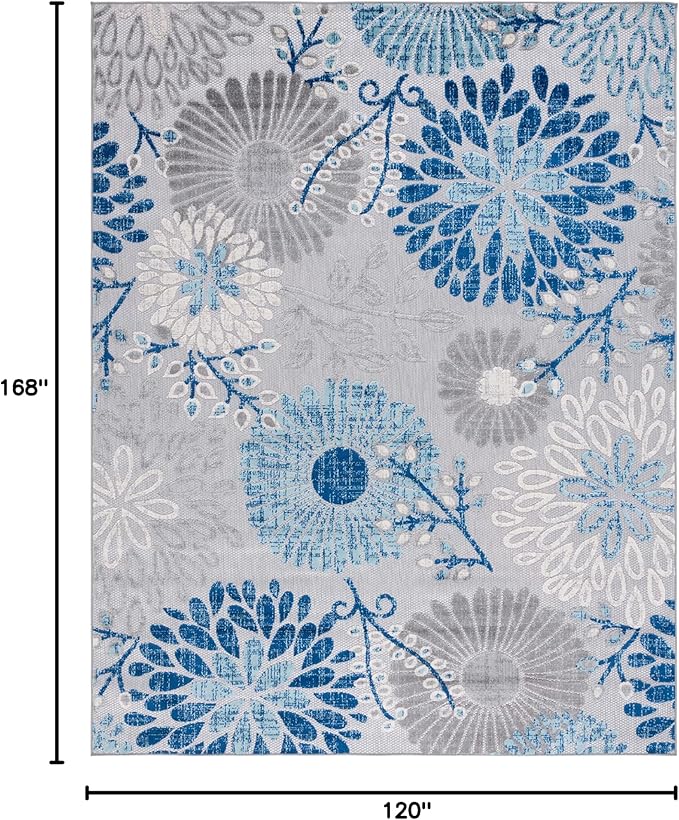 SAFAVIEH Washable Rug Outdoor Cabana Collection - 10' x 14', Grey & Blue, Non-Shedding & Easy to Clean, Ideal for Patio, Backyard, Deck, Mudroom (CBN832F)