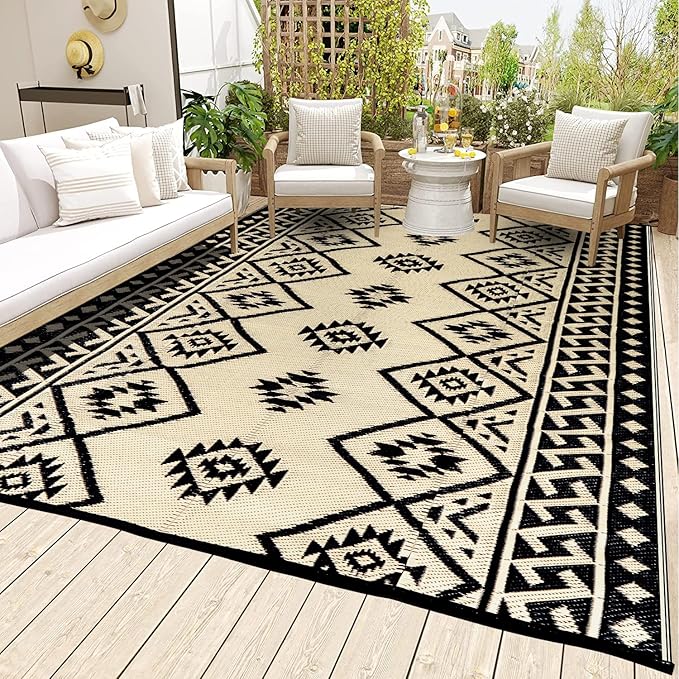 LILIOFFIC Outdoor Rug Waterproof 9x12 ft Outdoor Carpet Patio Rug Mat Reversible RV Camping Rug Plastic Straw Rug Outside Outdoor Area Rug for Patio Deck Balcony Backyard Picnic Beach