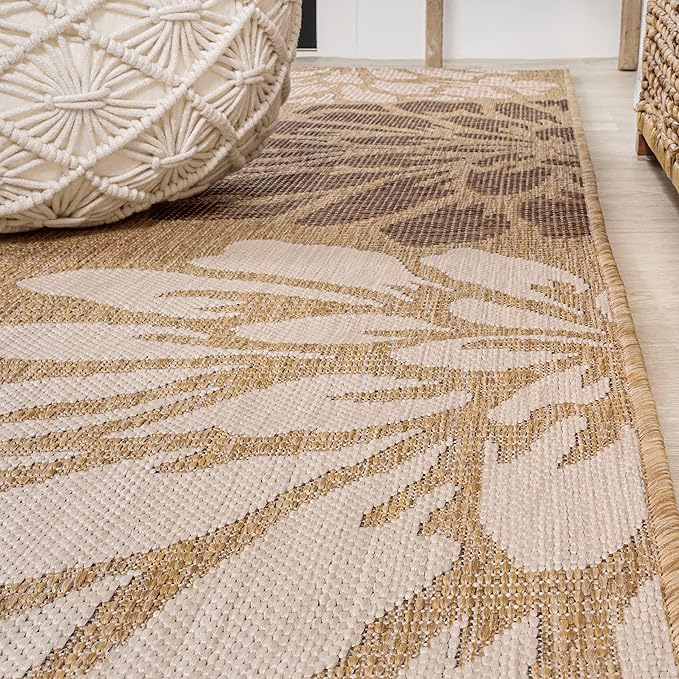 JONATHAN Y Floral Textured Weave Indoor Outdoor Square Area Rug 8X8 Brown/Cream, Zinnia Modern for Backyard, Patio, Porch, Easy-Cleaning, High Traffic, Pet-Friendly, Non-Shedding (SMB110I-8SQ)