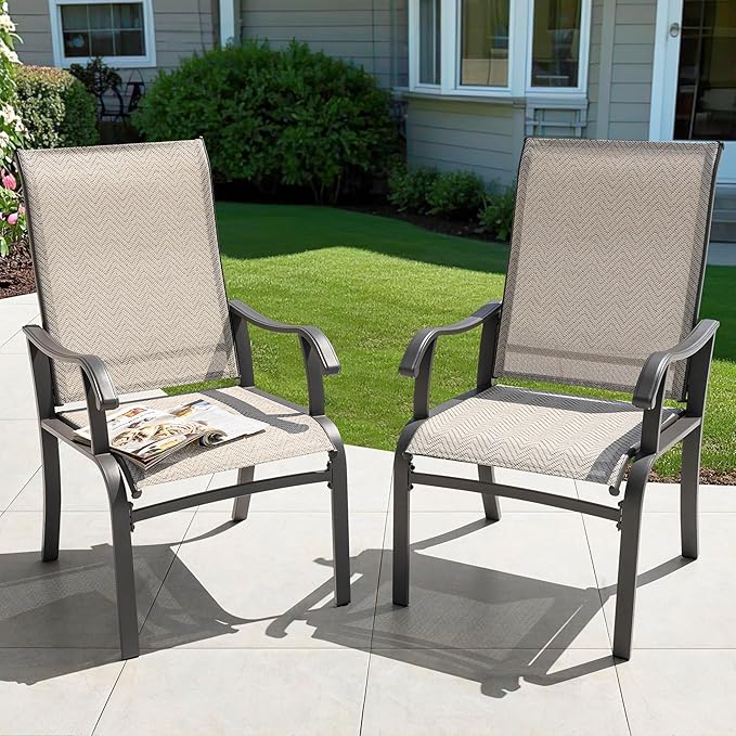NUU GARDEN Patio Dining Chairs Set of 4, All Weather Textilene Patio Chairs,Powder-Coated Metal Frame Outdoor Patio Bistro Dining Chairs for Lawn Garden Backyard, Beige
