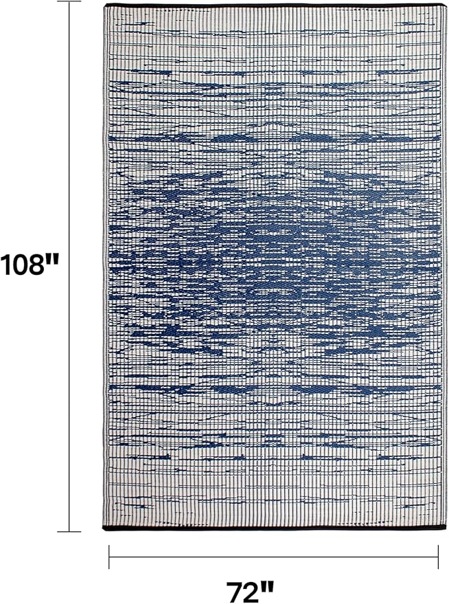 Fab Habitat Outdoor Rug - Waterproof, Fade Resistant, Crease-Free - Premium Recycled Plastic - Distressed Abstract Stripes - Large Patio, Deck, Sunroom, Camping, RV - Brooklyn - Blue - 6 x 9 ft