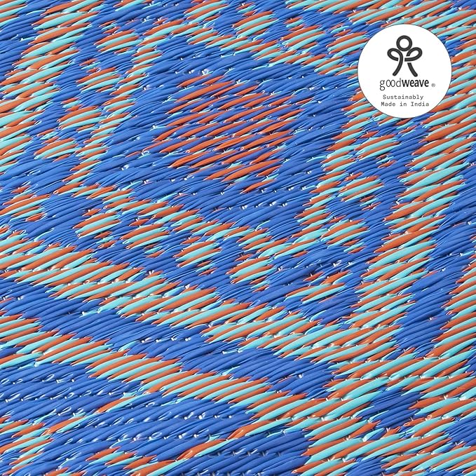 Fab Habitat Outdoor Rug - Waterproof, Fade Resistant, Crease-Free - Premium Recycled Plastic - Boho Southwestern - Porch, Deck, Balcony, Laundry Room, Patio - Jodhpur - Multi Blue - 3 x 5 ft