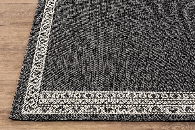 Washable Outdoor Rug 6x9 Modern Area Rugs Outdoor Carpets Bordered Pattern Non Shedding Waterproof Easy Clean Patio Deck Porch Living Room Bedroom Garden RV (6 X 9 Dark Gray)