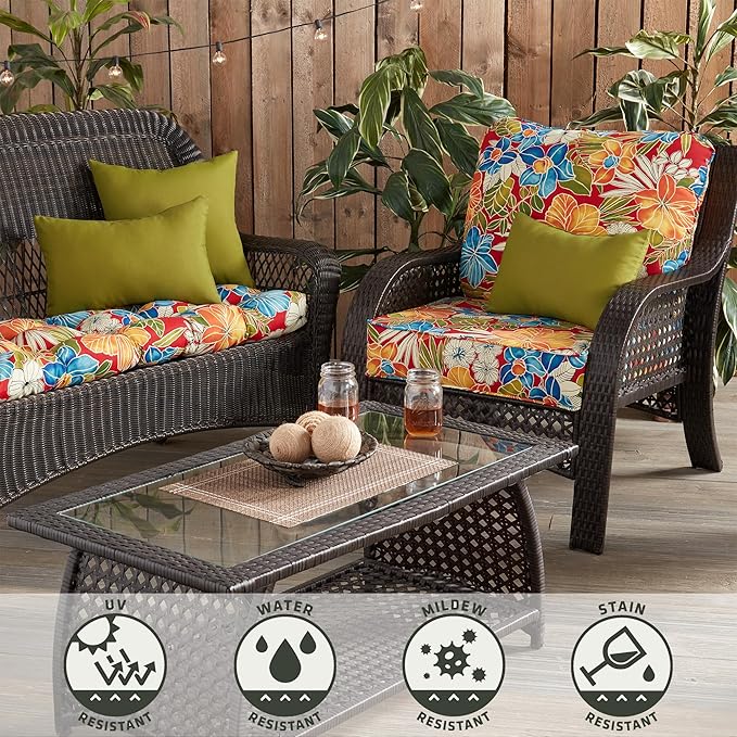 Greendale Home Fashions Outdoor 2-Piece Deep Seat Cushion Set, Aloha Crimson