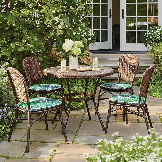 Outdoor Chair Cushions Set of 2, Water Resistant Patio Chair Pads with Ties, Seat Cushions for Home Garden Furniture Decoration, 16"x17", Islamorada Blue Green