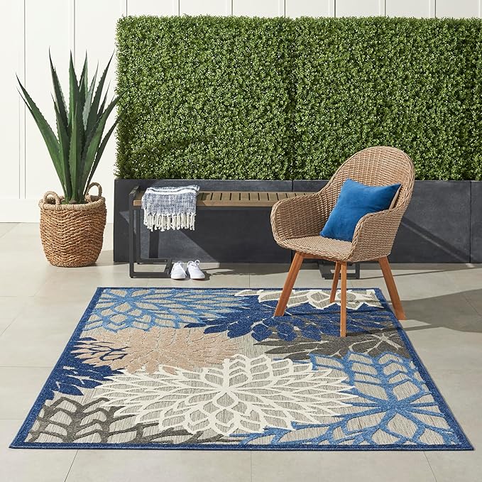 Nourison Home Aloha Indoor/Outdoor Blue/Multicolor 6' x 9' Area Rug, Easy Cleaning, Non Shedding, Bed Room, Living Room, Dining Room, Deck, Backyard, Patio (6x9)