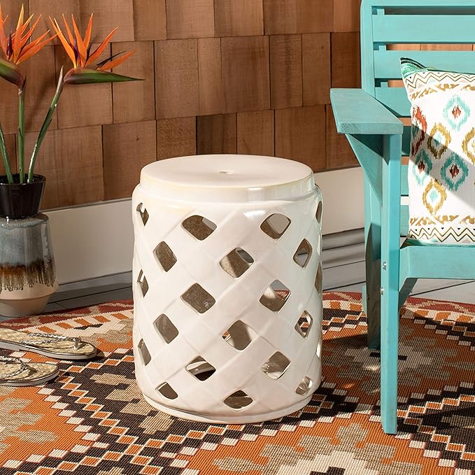 Safavieh ACS4574A Home Betli Navy Ceramic Lattice 17-inch Indoor/Outdoor Side Table Garden Stool
