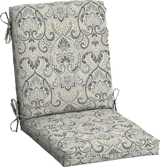 Arden Outdoor Patio Dining Chair Cushion, 20x44, Rain-Proof Seat Pad, Fade-Resistant Outdoor Cushion Neutral Aurora Damask