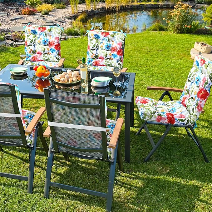 Hoteam 4 Set Outdoor Deep Seat Patio Chair Cushions Waterproof Patio Cushions Set 20 x 42 Inch for Furniture Replacement Removable Seat and Back(Flower)