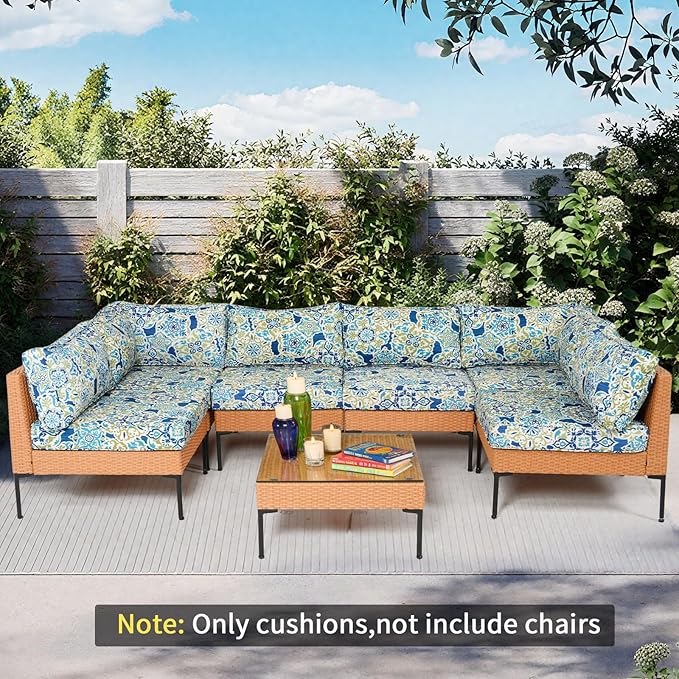 14Piece Outdoor Sofa Cushion Replacement, Patio Furniture Waterproof Cushion with Zippers, fit 6-Seat Outdoor Wicker Rattan Sectional Couch (Moroccan Dream, 24.8"x24.8"x3.15")