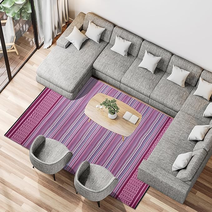 Reversible Outdoor/Indoor Plastic Rug Plastic Straw Rug Waterproof Portable Mat, Easy to Clean and Fold,Perfect for Garden, Patio, Picnic, Decking-（Pink Purple,8x10Ft）