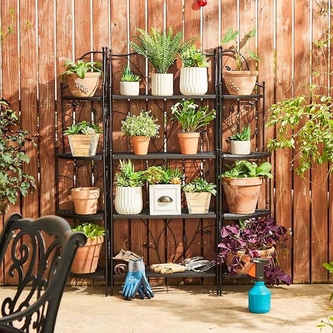 Glitzhome 52" H Plant Stand Metal Rack 4 Tier Flower Pot Organizer Multiple Holder Shelf for Indoor Outdoor Garden, Black