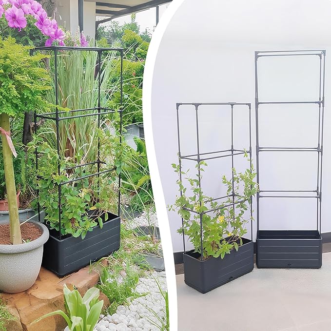 2Pack Raised Garden Bed Planter Boxe with Trellis, 55.2" Self Watering Tomato Planter Box with Trellis for Climbing Vegetable Flowers and Plants, Tomato Cage for Indoor Outdoor Use
