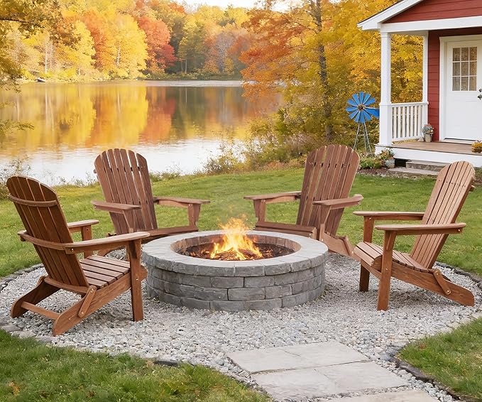 SoliWood Outdoor Wooden Folding Adirondack Chair Set of 4 with Pre-Assembled BackRest, Wood Patio Chair for Garden Backyard Porch Pool Deck Firepit