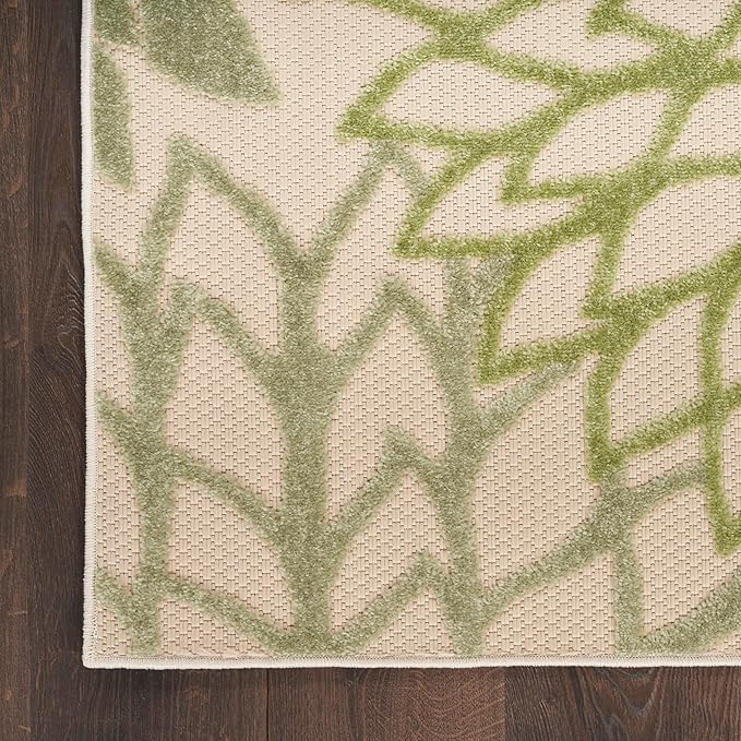 Nourison Home Aloha Indoor-Outdoor Ivory Green 9' x 12' Area Rug, Easy Cleaning, Non Shedding, Bed Room, Living Room, Dining Room, Backyard, Patio, Deck (9x12)
