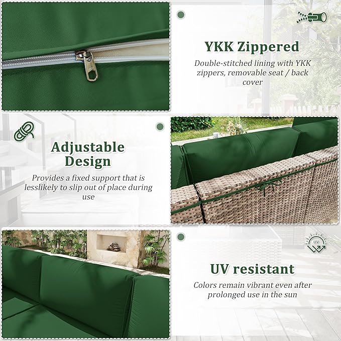Patio Furniture Cushions, Replacement Outdoor Cushions for 4-Seat Patio Furniture, Waterproof Cushions for Outdoor Sectional Sofa Couch, Green