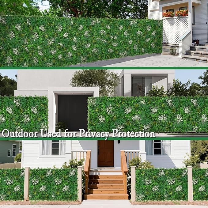20"x20" Grass Wall Panels, 12PCS Artificial Greenery Backdrop Wall with UV Resistant Leaves, Faux Green Wall Decor for Outdoor Indoor Patio Garden Backyard