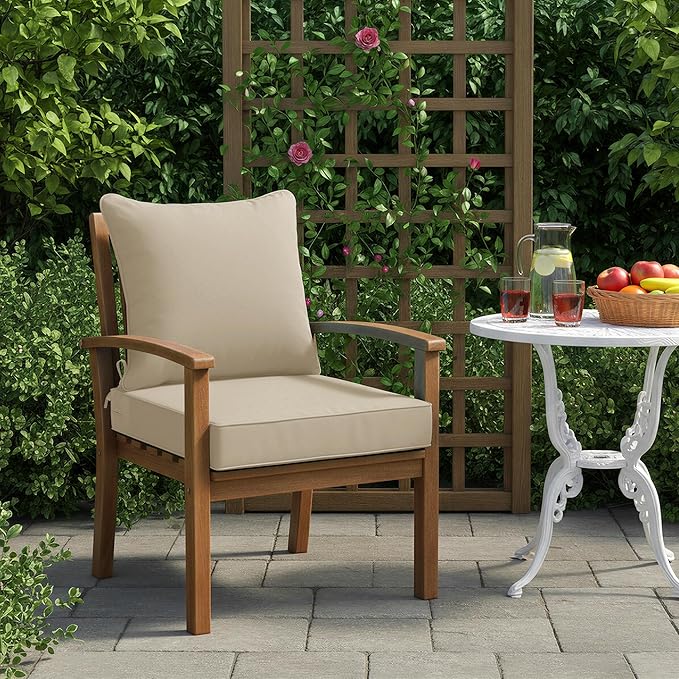 Outdoor Chair Cushion Weather Resistant, Backrest and Seat Cushion Set for Patio Furniture with Waterproof Removable Cover, 19 x 19 Inch, Cream, 1 Set