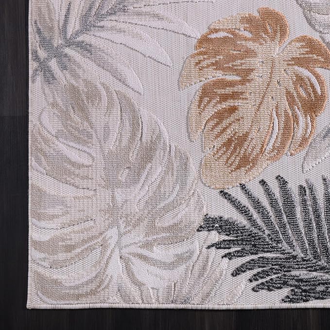 CAMILSON Indoor Outdoor Rug, Yellow 6’x9’ Leaf Tropical Botanical Area Rugs for Indoor and Outdoor patios, Easy-Cleaning Non-Shedding Living Room, Garden and Kitchen Washable Outside Carpet (6x9)
