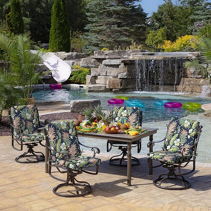 Arden 4-Pack Outdoor Patio Dining Chair Cushion, 20x44, Rain-Proof Seat Pad, Fade-Resistant Outdoor Cushion Simone Blue Tropical