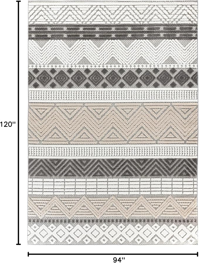 Rugshop Marbella Contemporary Boho Non-Shedding Easy Cleaning Patio Deck Backyard Indoor/Outdoor Area Rug 7'10" x 10' Gray