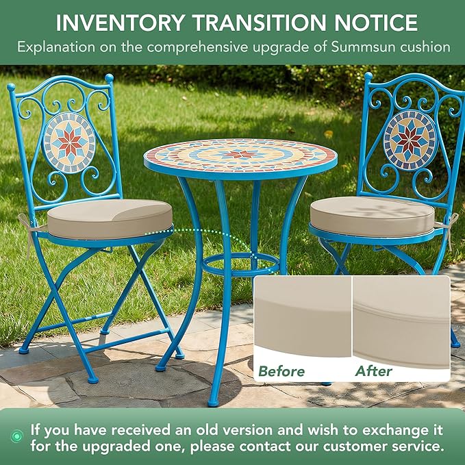 Outdoor Bistro Chair Cushions Set of 2, 15" D x 3" H Round Chair Cushions Waterproof and Fade Resistant Chair Cushion Pads with Non-Slip Ties and Removable Covers for Garden, Cream