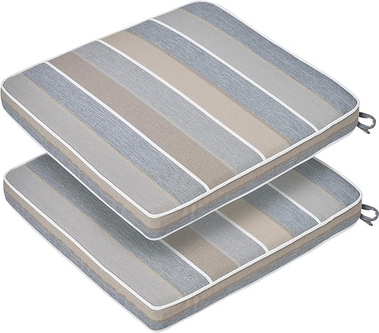 FUNHOME Indoor/Outdoor Chair Cushions Set of 2, 18 x 18 x 2.5 Inch Square Corner Outdoor Cushions for Patio Furniture,2 Packs Patio Chair Cushions with Ties-Grey Stripe