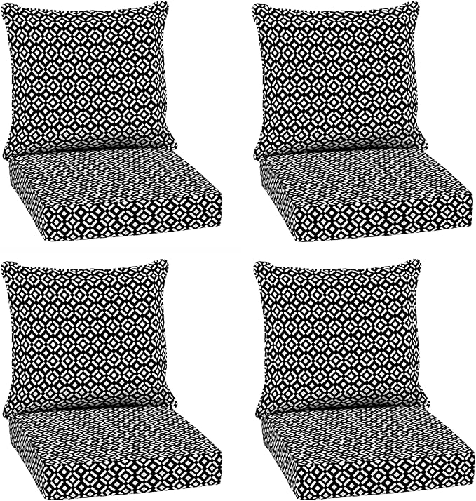 Arden Outdoor Deep Seat Cushion Set (4-Pack), 24 in x 24 in, Weather-Proof, Rain-Proof, Fade Resistant Patio Cushion for Chair, Sofa, and Couch Black Demi Tile