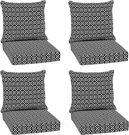 Arden Outdoor Deep Seat Cushion Set (4-Pack), 24 in x 24 in, Weather-Proof, Rain-Proof, Fade Resistant Patio Cushion for Chair, Sofa, and Couch Black Demi Tile