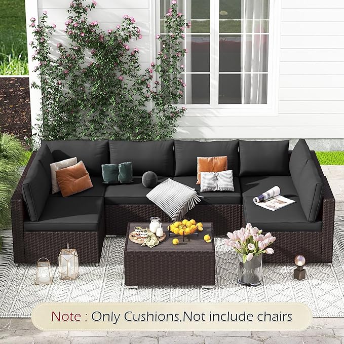 HOMREST Outdoor Replacement Cushions for Patio Furniture,Water-Repellent Sofa Cushion for 6-Seat Rattan Wicker Sectional Patio Conversation Sets,14-Piece Cushions Set for Outdoor Couch（Black）
