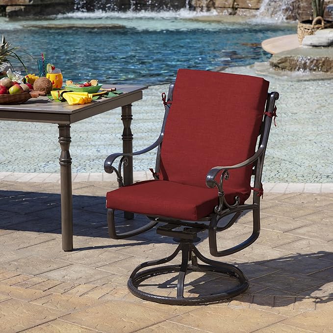 Arden 2-Pack Outdoor Patio Dining Chair Cushion, 20x44, Rain-Proof Seat Pad, Fade-Resistant Outdoor Cushion Ruby Red Leala