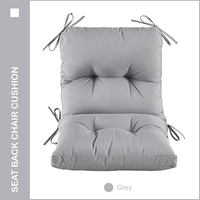 Outdoor Indoor Seat/Back Chair Tufted Cushion,All-Weather Patio Chair Cushion with Ties,for Patio Furniture,Grey