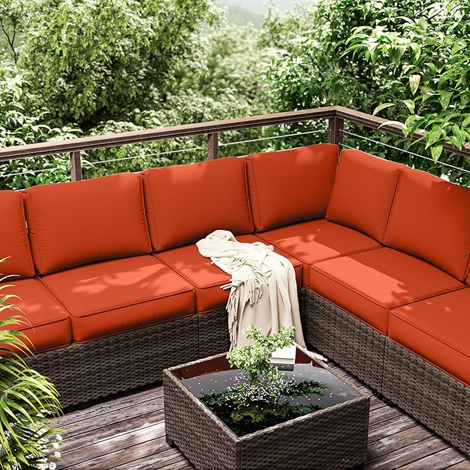 Outdoor Furniture Replacement Cushions, 5" Foam Foam High-Density, Fits 6-seat Sectional Rattan Conversation Set, 14 Piece Patio Water-Resistant Replacement Sofa Cushions, Liner&Cover