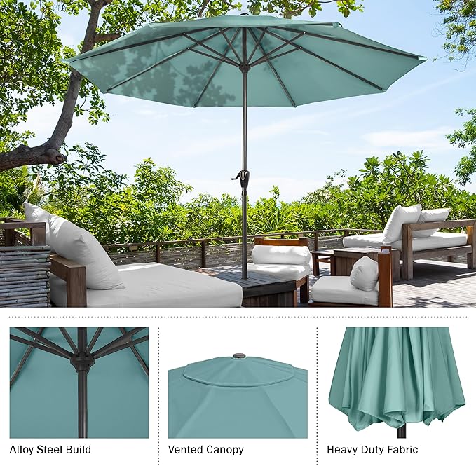 Pure Garden Patio Umbrella with Vented Canopy - 9FT Easy Crank Outdoor Umbrella for Shade - For Deck, Balcony, Backyard, or Pool (Dusty Green)
