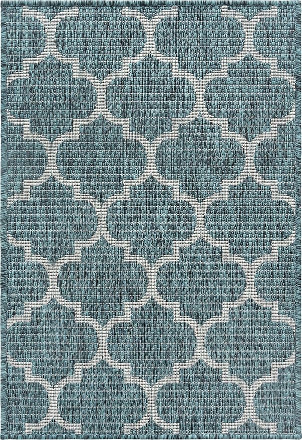 Unique Loom Outdoor Trellis Collection Area Rug (2' 2" x 3' 1" Rectangle, Teal/ Gray)