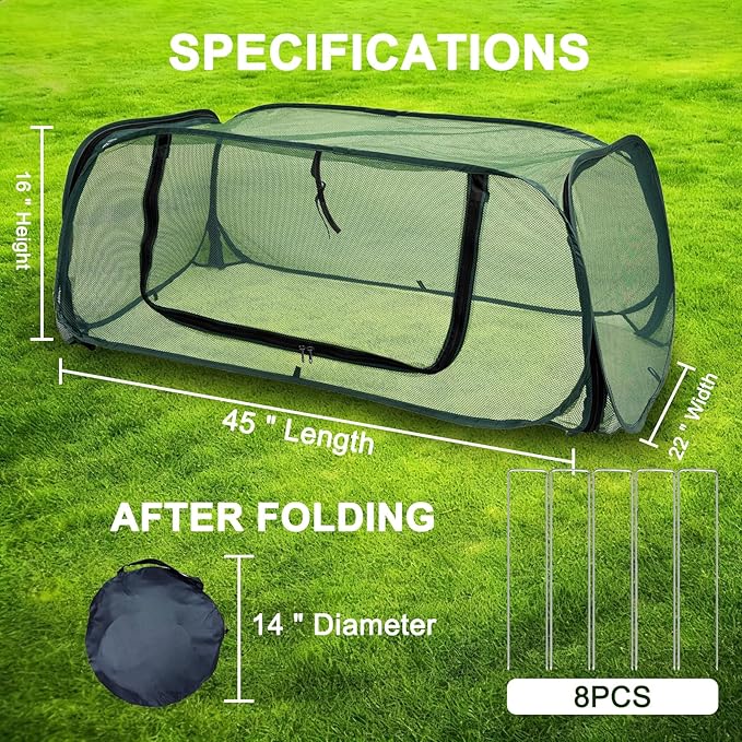 Garden Cover for Raised Beds 45“ x 22” x 16" Pop-Up Mesh Plant Garden Bed Cover For Vegetables, Seedlings, Fruits, Frost Protection, Outdoor Gardening Bird and Animal Barrier Greenhouse Cover