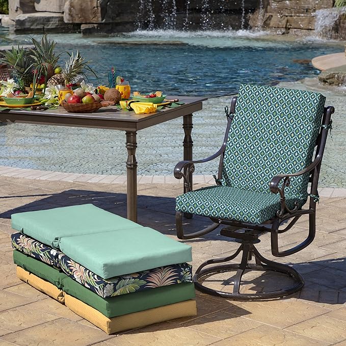 Arden 2-Pack Outdoor Patio Dining Chair Cushion, 20x44, Rain-Proof Seat Pad, Fade-Resistant Outdoor Cushion Alana Tile