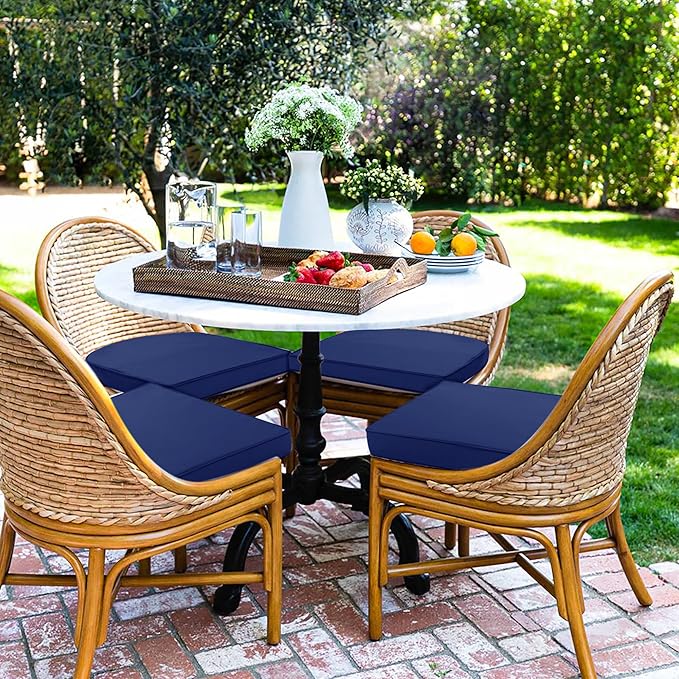 Outdoor Chair Cushions Set of 4 Water Resistant Patio Chair Cushions with Tie 3 Year Color Fastness Thick Outdoor Seat Cushion for Garden Lawn Round Corner Navy 17x16 Inch