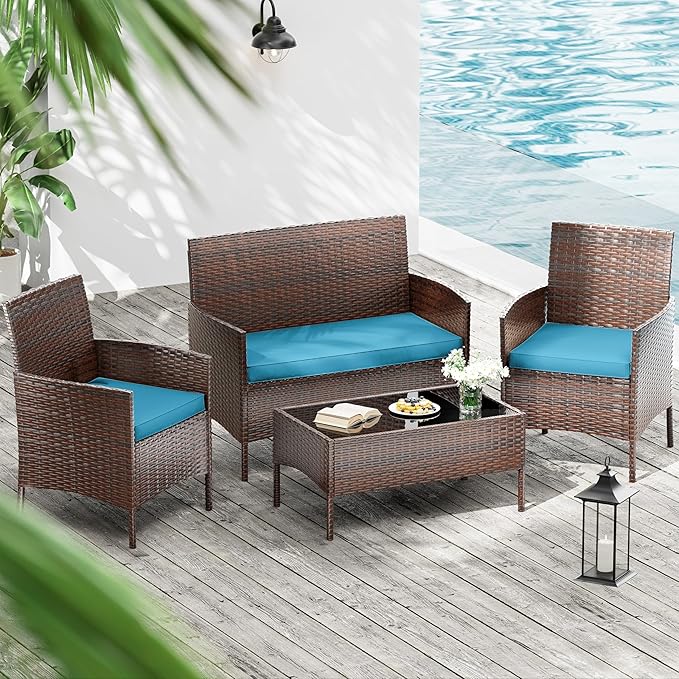 3 Pack Outdoor Replacement Cushions, Fit for 4-Seater Wicker Rattan Patio Conversation Set, 36x18x3,18x18x3, Liner & Cover