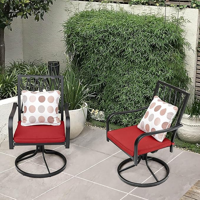 NUU GARDEN Patio Dining Chairs, Swivel Patio Chairs Set of 2 All-Weather Outdoor Rocker Chairs with Red Cushion for Outdoor Garden Lawn Backyard, Black