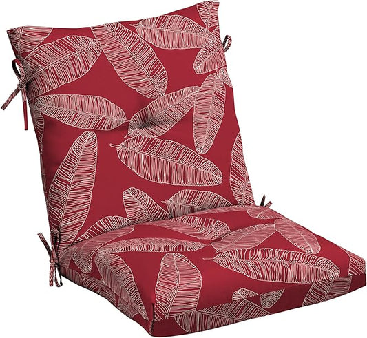 Arden Outdoor Plush Modern Tufted Blowfill Dining Chair Cushion, 21 x 40, Water Repellent, Fade Resistant, Tufted Cushion for Dining and Bistro Chairs, Red Leaf Palm