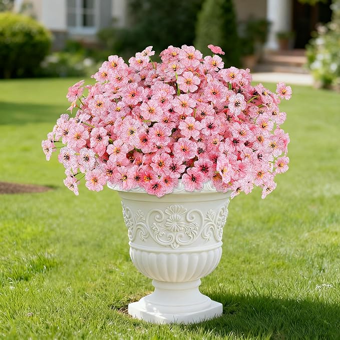 AmyHomie 20 Bundles Artificial Flowers for Outdoor Outside Spring Summer Decoration UV Resistant Faux Flowers No Fade Fake Plastic Plants Garden Porch Window Box Decorating (Pink)