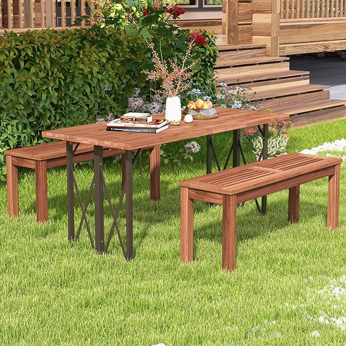 COSTWAY Outdoor Bench, 39.5” Backless Solid Wood Narrow Bench for Outside, Patio, Park, Garden & Front Porch (2)