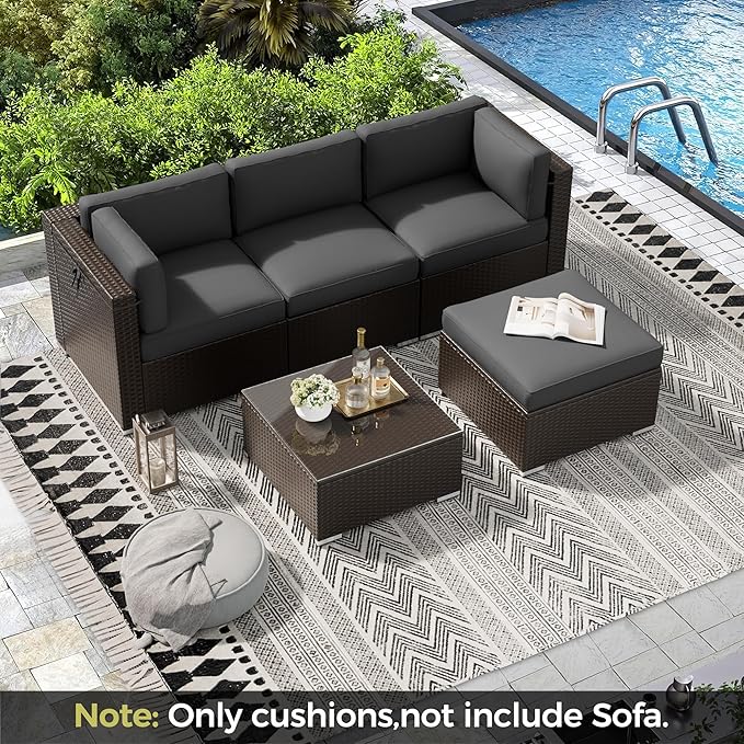 Oakcloud Oakmont Outdoor Replacement Cushions for Patio Furniture,Water-Resistant Cushion for Patio Conversation Set,9-Piece Cushions for 4-seat Outdoor Sectional Sofa(Dark Grey)