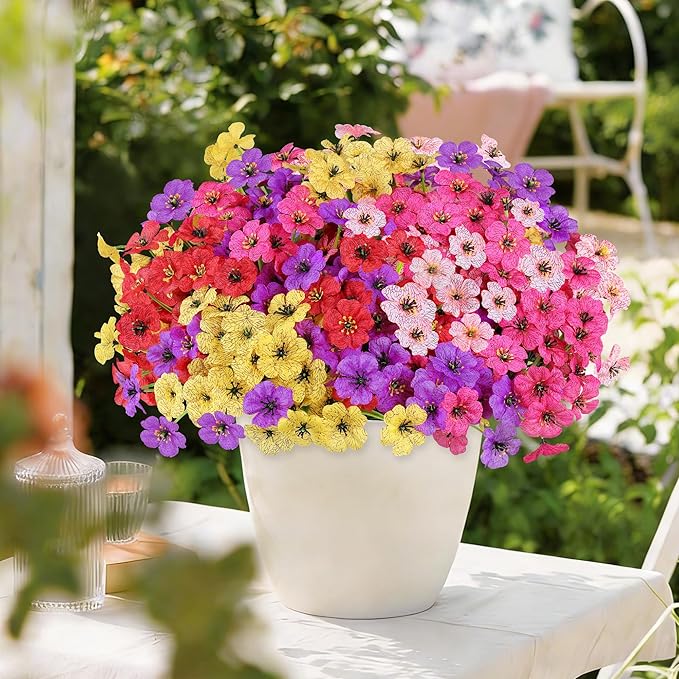 AmyHomie 20 Bundles Artificial Flowers for Outdoor Outside Spring Summer Decoration UV Resistant Faux Flowers No Fade Fake Plastic Plants Garden Porch Window Box Decorating(Mix Color)