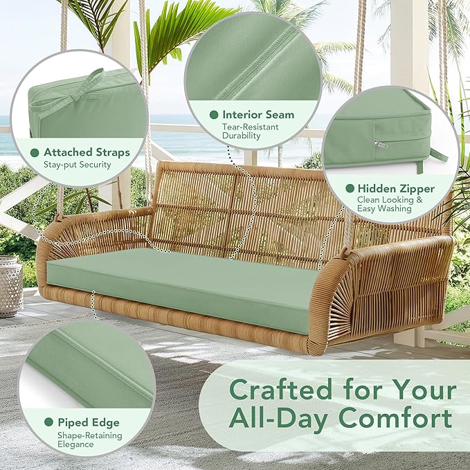 Outdoor Bench Cushion: Waterproof and Fade Resistant Patio Furniture Cushions - Non-Slip Bench Pad Cushion with Removable Cover for Garden Swing Porch Sofa Settee, 42 x 18 Inch, Sage Green