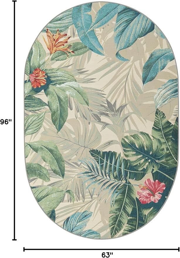 Unique Loom Outdoor Botanical Collection Area Rug - Kula (5' 3" x 8' Oval Multi/Gray)