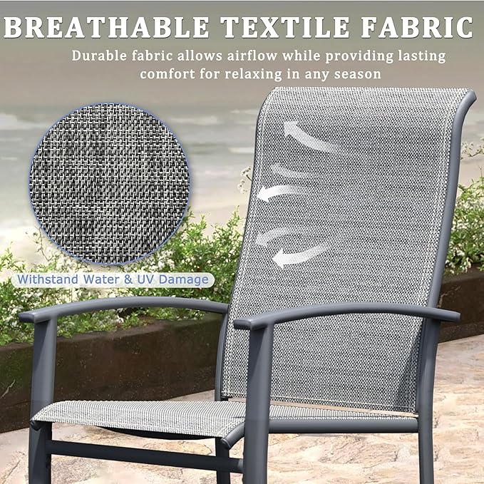 Outdoor Dining Chairs Set of 6, Patio Chairs with Metal Frame & Textilene Fabric, Perfect for Patio Garden Deck