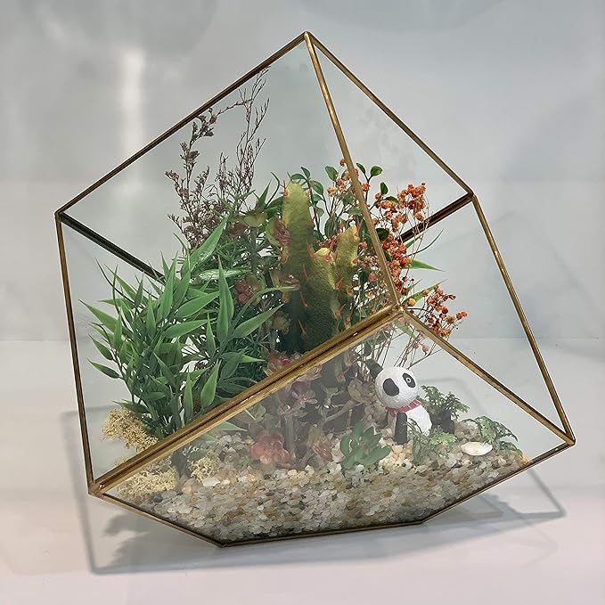 WGV Geometric Planter Terrarium Bulk, Width 8" Height 8.5" Clear Glass Gold Frame DIY Succulent air Plant Miniature Fairy Garden Windowsill Tabletop Decor, Tilted Cube 12 Pieces