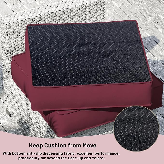 14 Piece Outdoor Sectional Cushions, Water-Resistant Outdoor Sofa Cushions Replacement, 4" High Density Foam Patio Furniture Cushions Fits 6-seat Rattan Conversation Set (Wine Red)